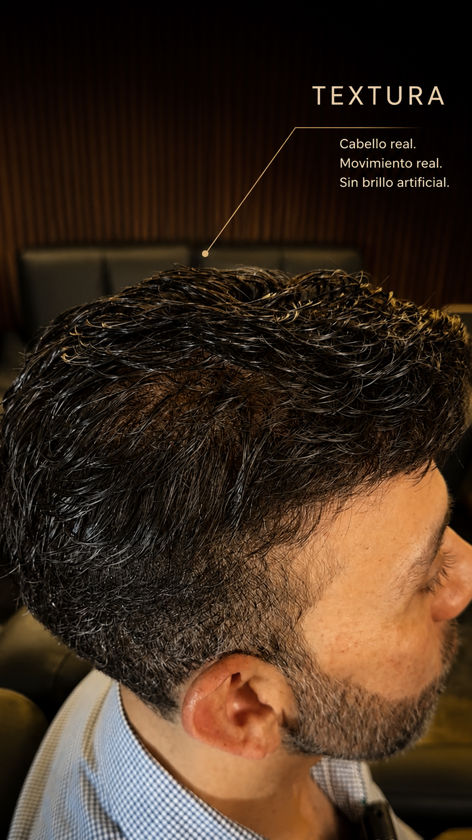 Textura de cabello real, con movimiento y sin brillo artificial